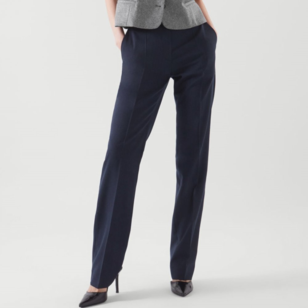 COS straight-leg navy wool pants